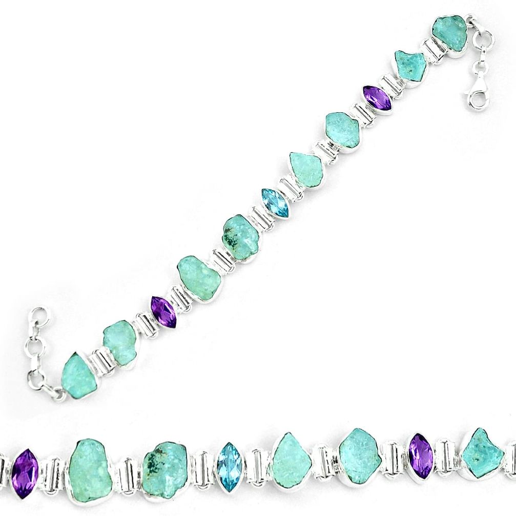 Natural aqua aquamarine rough amethyst 925 silver bracelet m80350