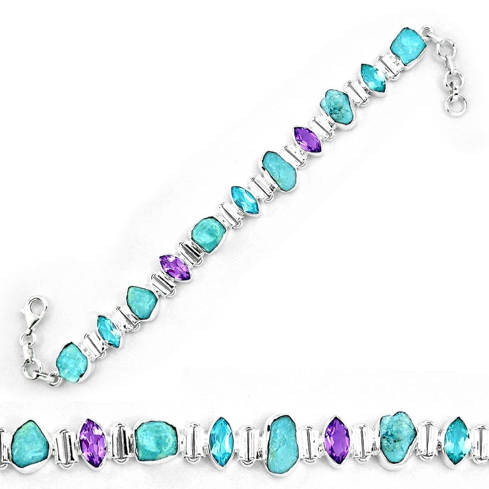 925 silver natural aqua aquamarine rough purple amethyst bracelet m80352