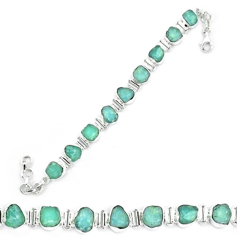 Natural aqua aquamarine rough 925 sterling silver bracelet jewelry m80358