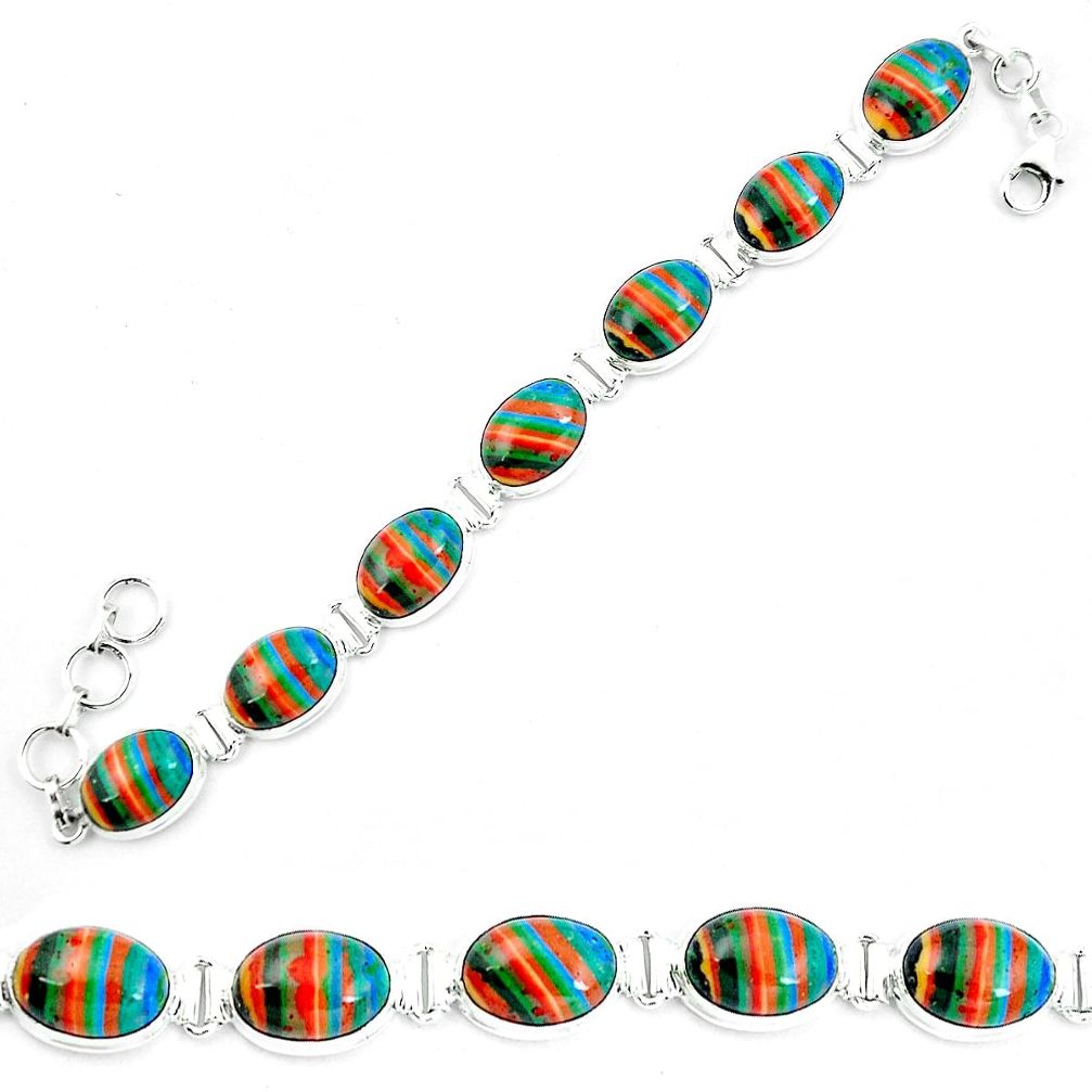925 silver natural multi color rainbow calsilica tennis bracelet m82067