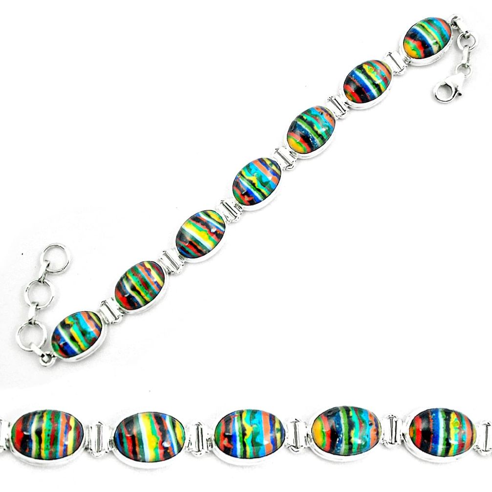 925 silver natural multi color rainbow calsilica tennis bracelet m82070