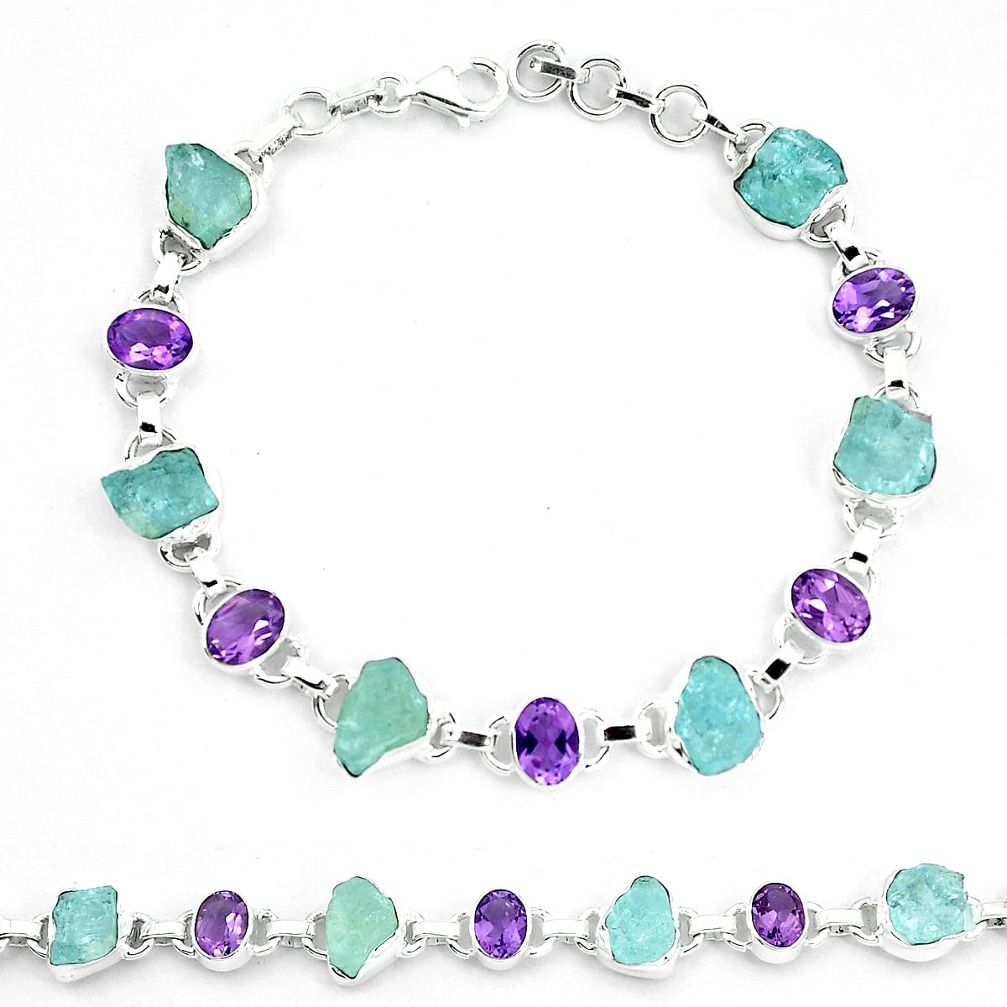 925 silver natural aqua aquamarine rough fancy amethyst bracelet m82166