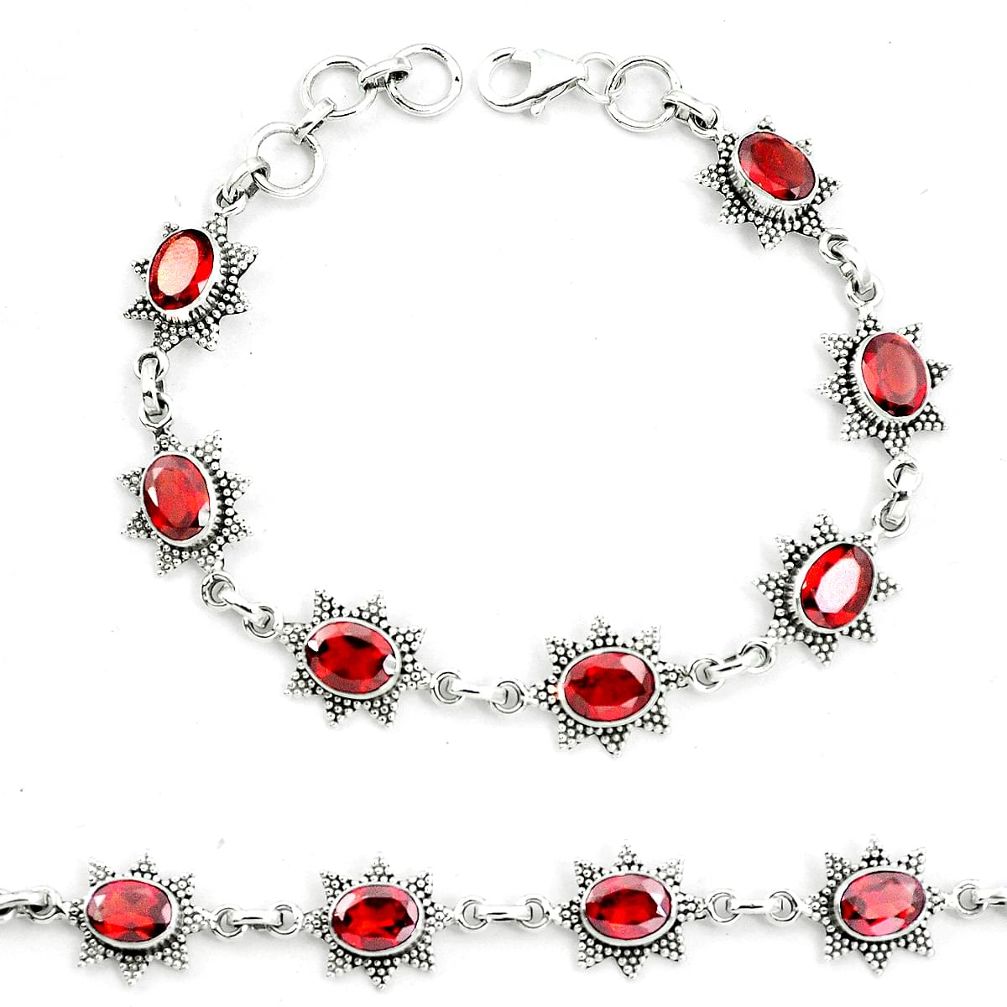 Natural red garnet 925 sterling silver tennis bracelet jewelry m82381