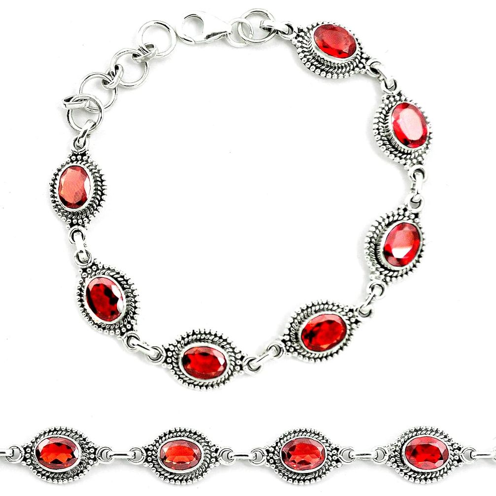 Natural red garnet 925 sterling silver tennis bracelet jewelry m82389