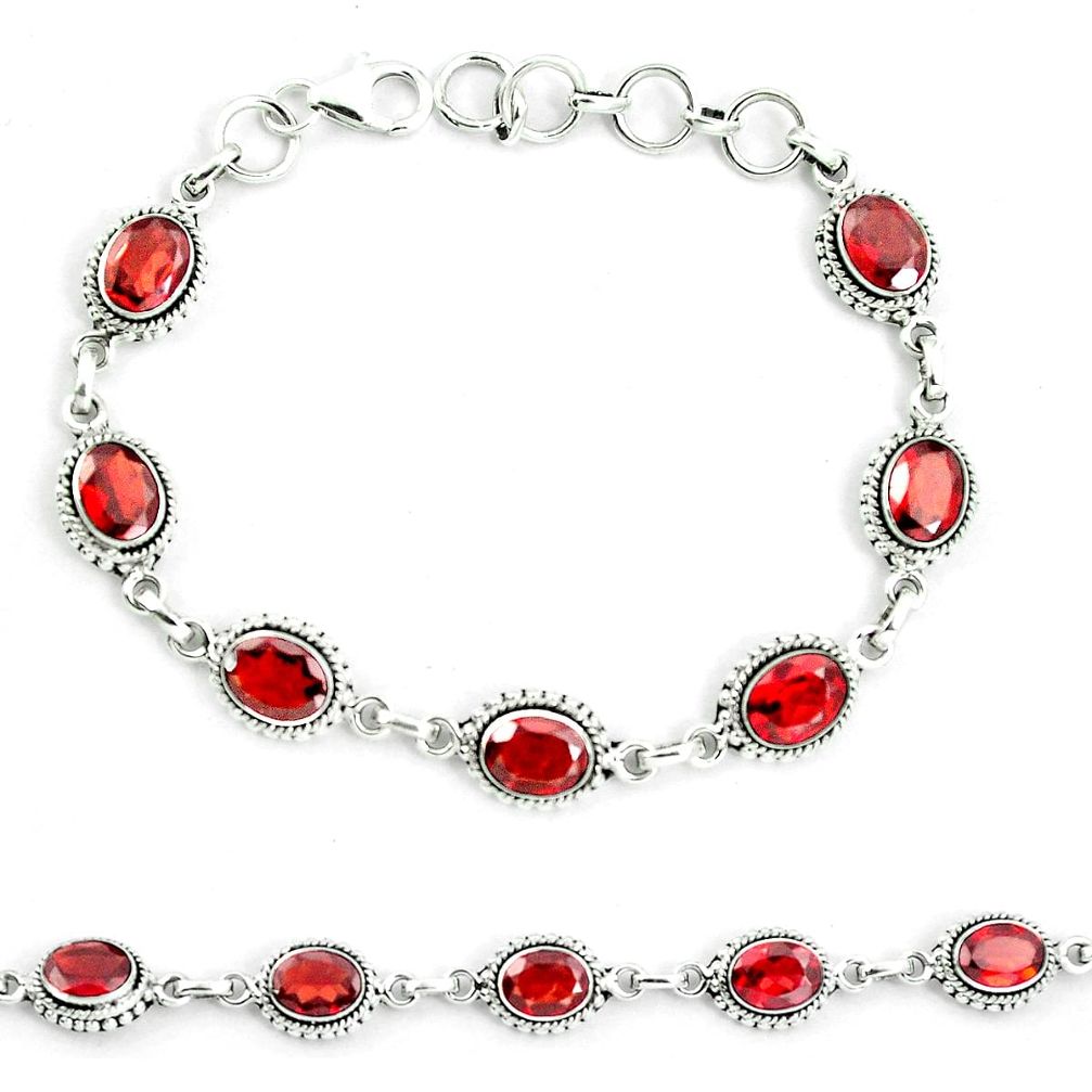Natural red garnet 925 sterling silver tennis bracelet jewelry m82390