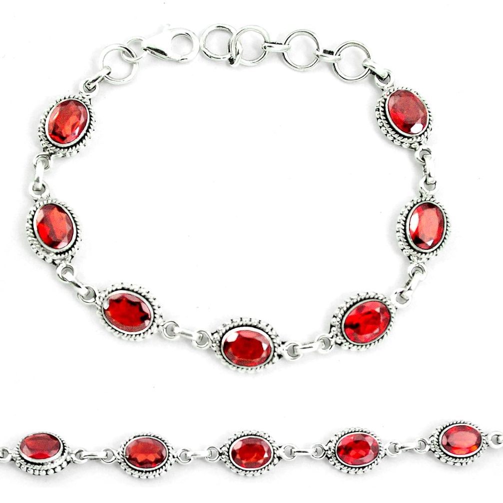 Natural red garnet 925 sterling silver tennis bracelet jewelry m82391