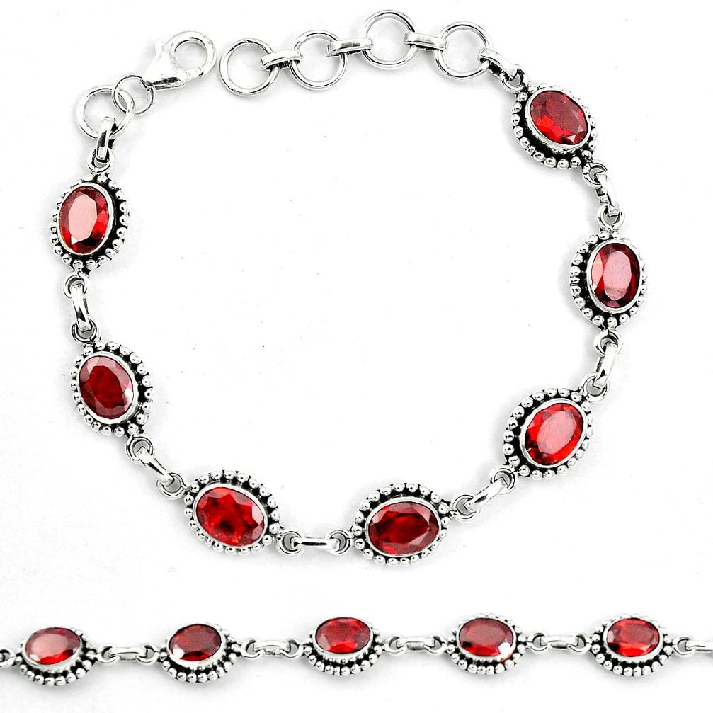 Natural red garnet 925 sterling silver tennis bracelet jewelry m82393