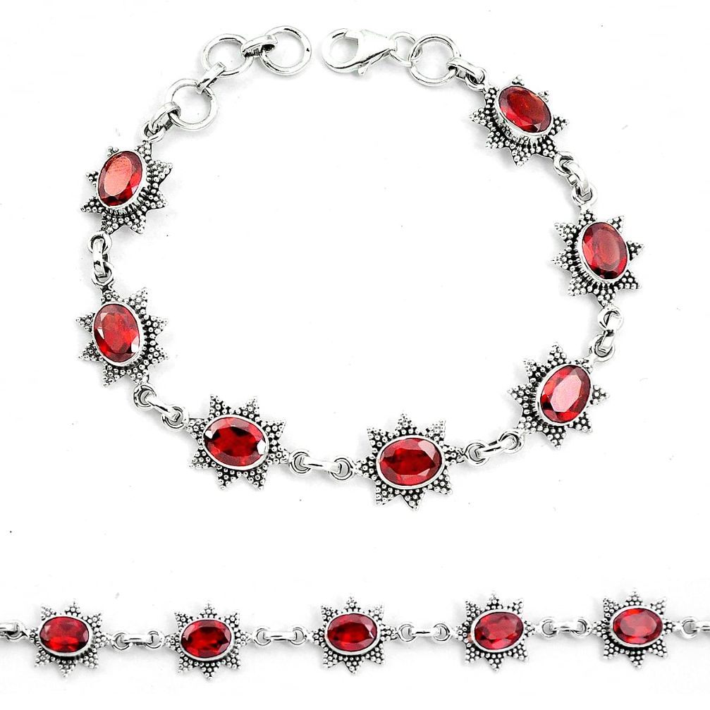 Natural red garnet 925 sterling silver tennis bracelet jewelry m82398