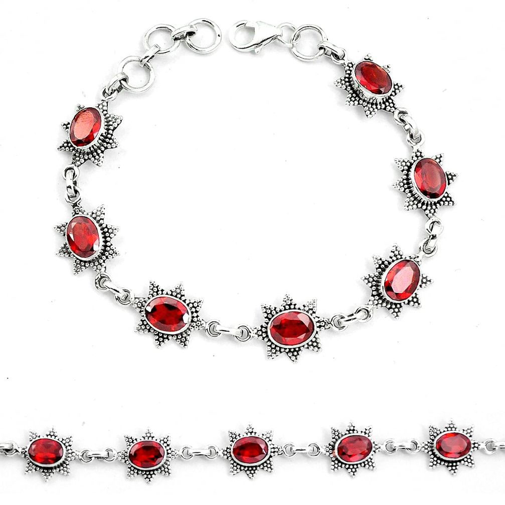 Natural red garnet 925 sterling silver tennis bracelet jewelry m82399