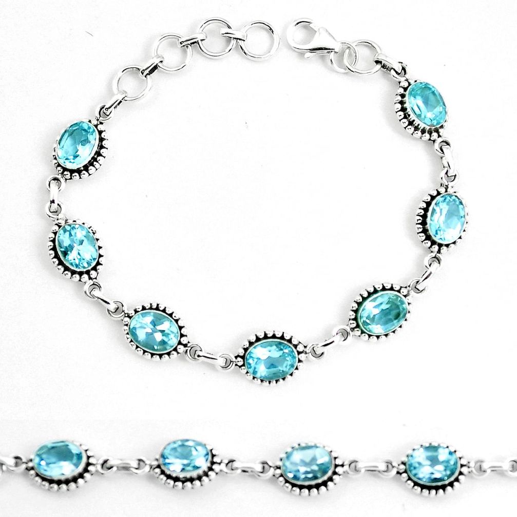 Natural blue topaz 925 sterling silver tennis bracelet jewelry m82402