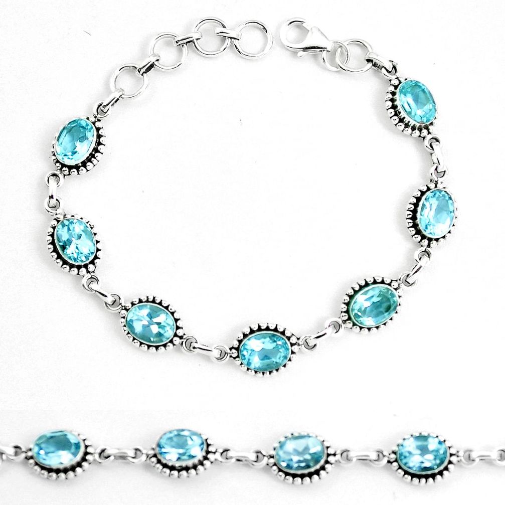 Natural blue topaz 925 sterling silver tennis bracelet jewelry m82403