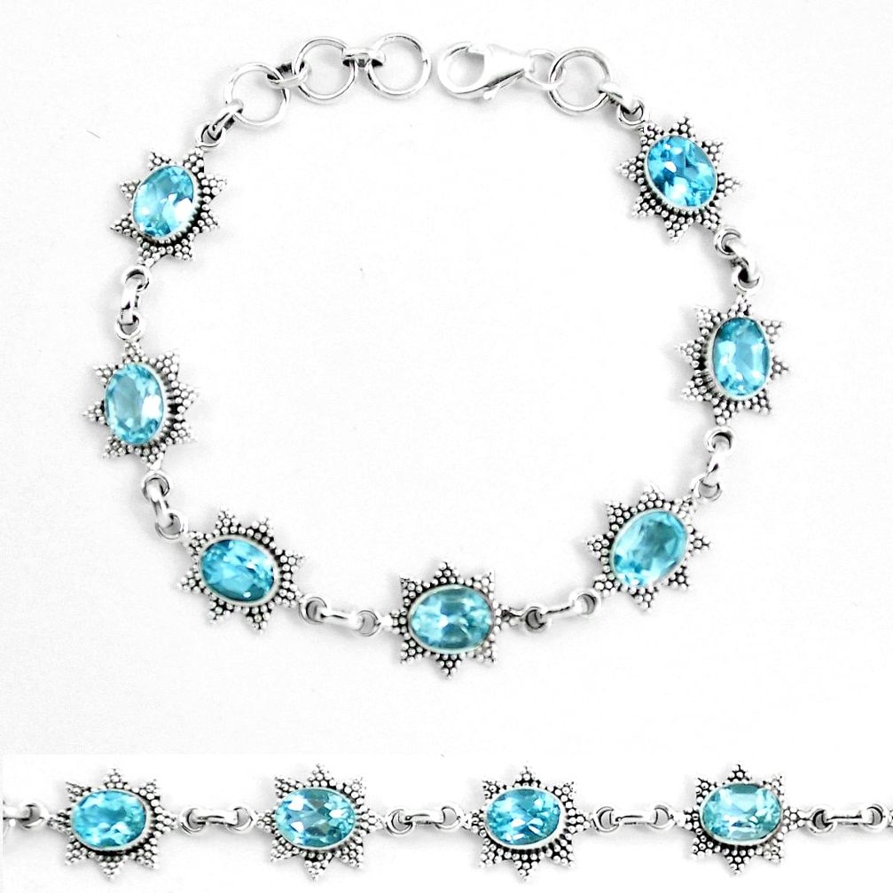 Natural blue topaz 925 sterling silver tennis bracelet jewelry m82405