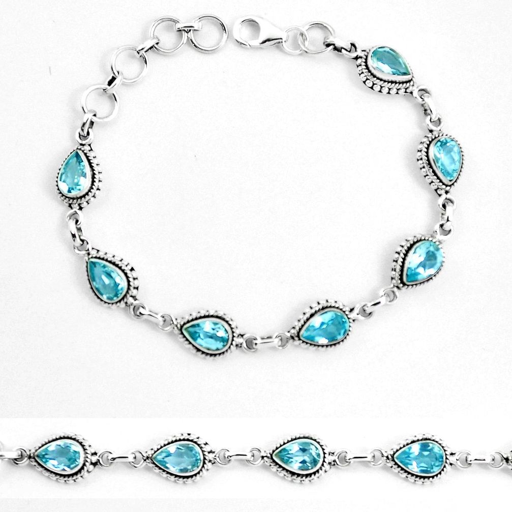 Natural blue topaz 925 sterling silver tennis bracelet jewelry m82406