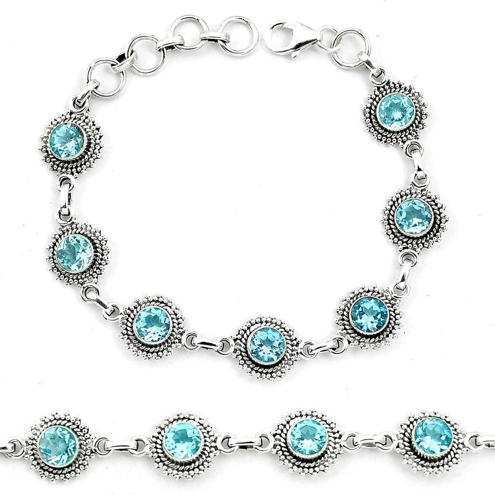 Natural blue topaz 925 sterling silver tennis bracelet jewelry m82491