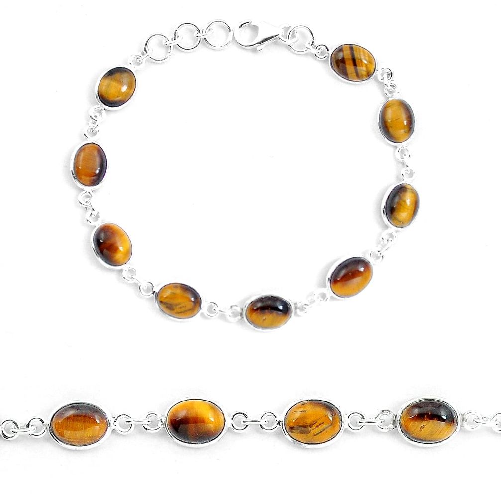 Natural brown tiger's eye 925 sterling silver tennis bracelet jewelry m83928