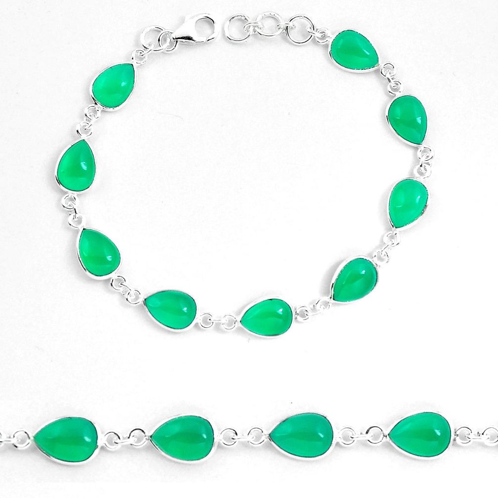 Natural green chalcedony 925 sterling silver tennis bracelet jewelry m83936