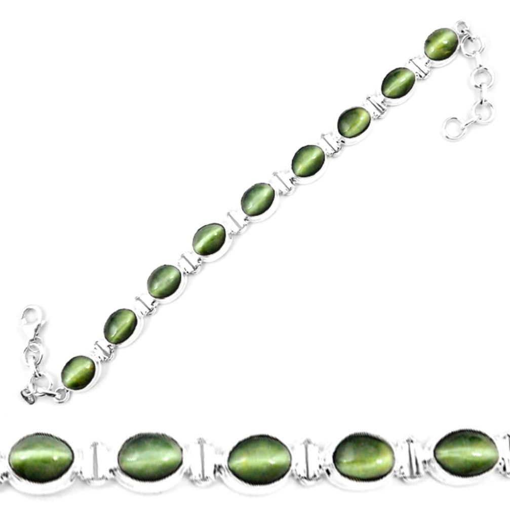 Green cats eye 925 sterling silver tennis bracelet jewelry m8563