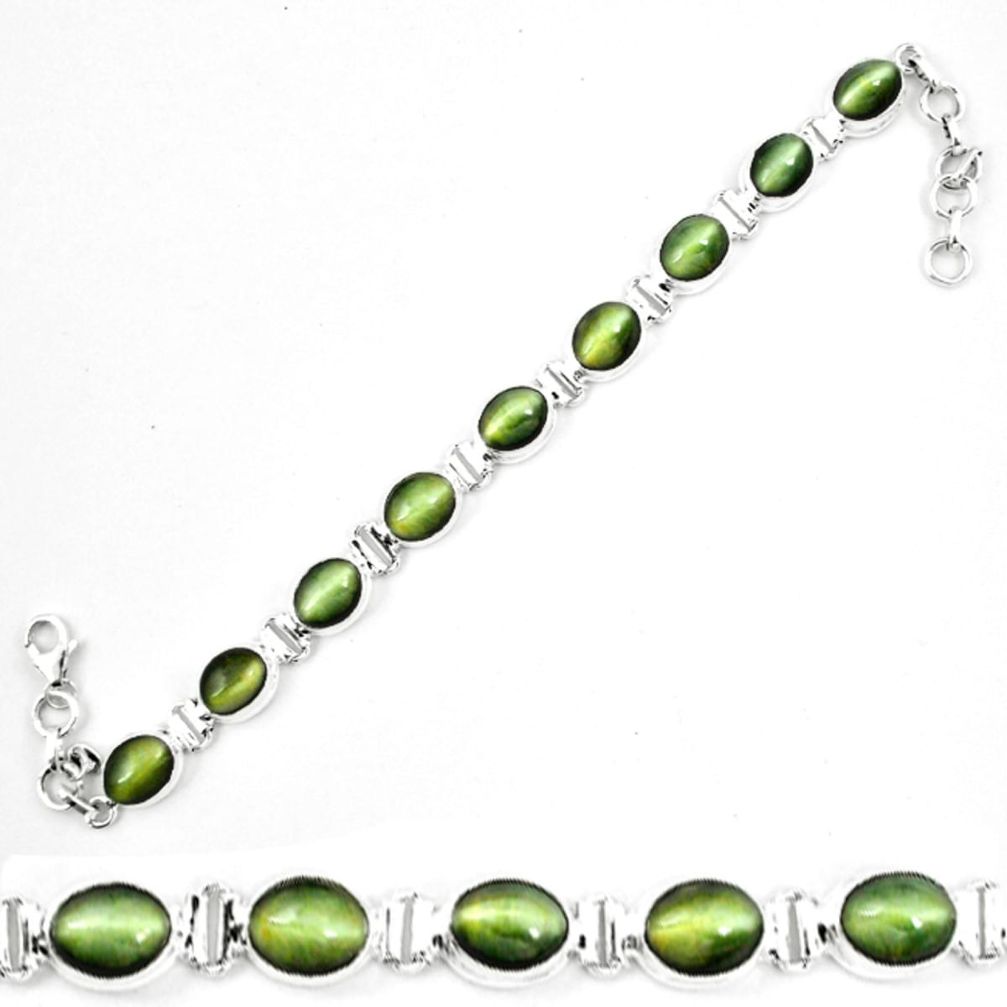 Green cats eye 925 sterling silver tennis bracelet jewelry m8566