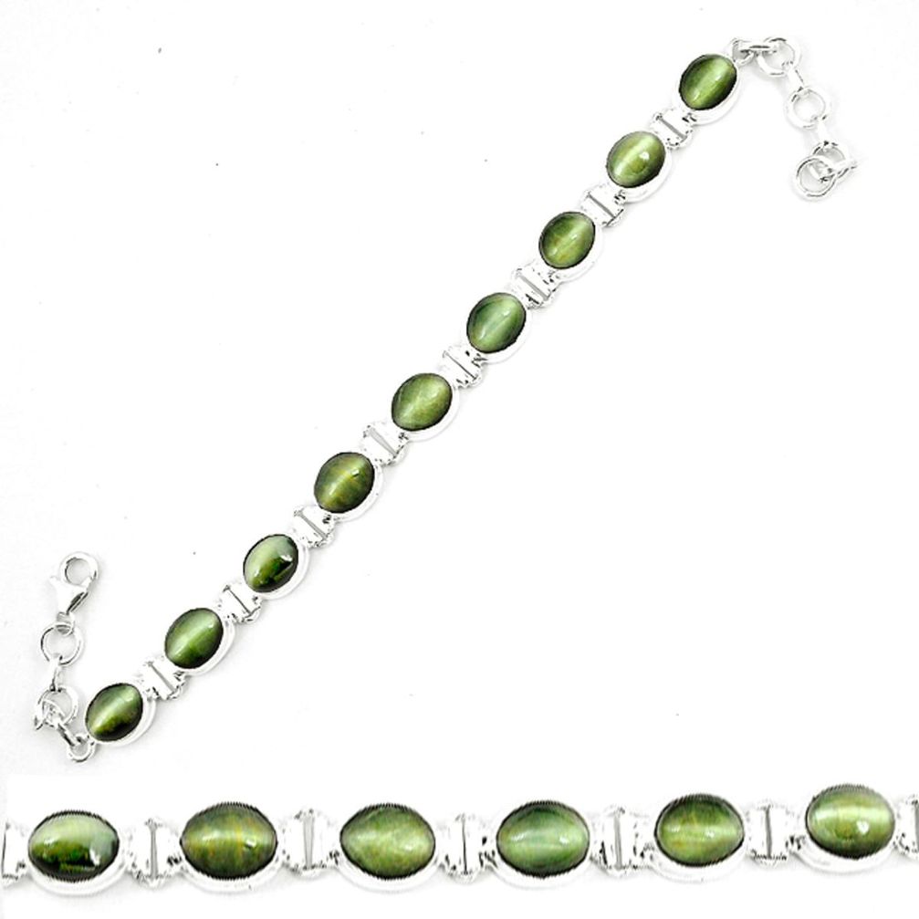 925 sterling silver green cats eye oval shape tennis bracelet jewelry m8570