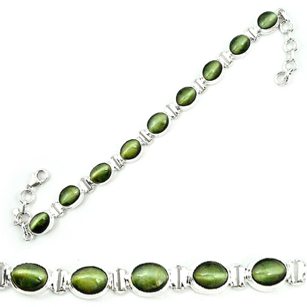 Green cats eye 925 sterling silver tennis bracelet jewelry m8577