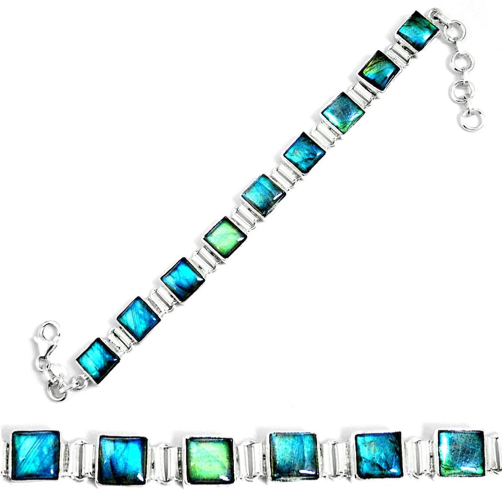 Natural blue labradorite square 925 sterling silver tennis bracelet m86128