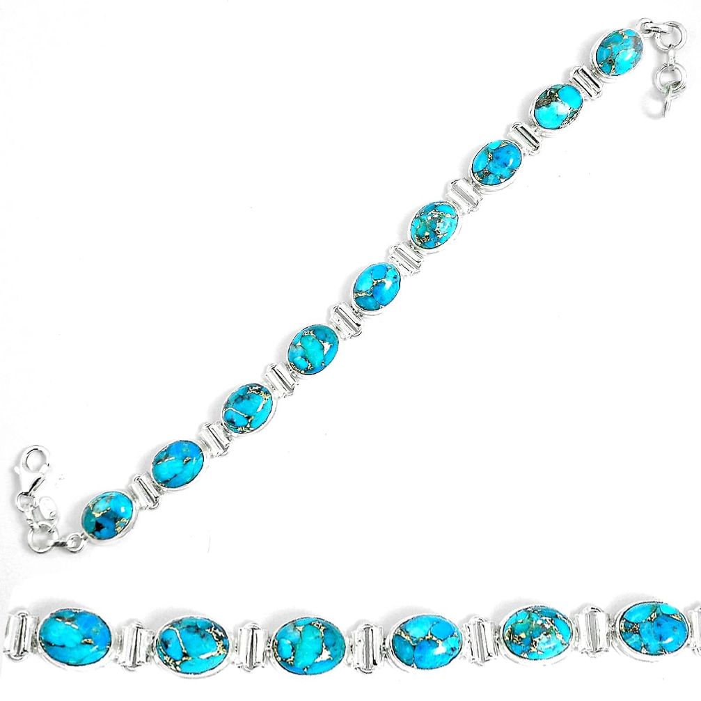 Blue copper turquoise 925 sterling silver tennis bracelet jewelry m86171