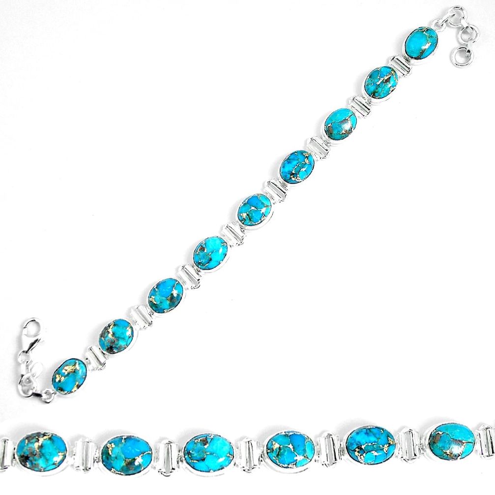 925 sterling silver blue copper turquoise tennis bracelet jewelry m86172