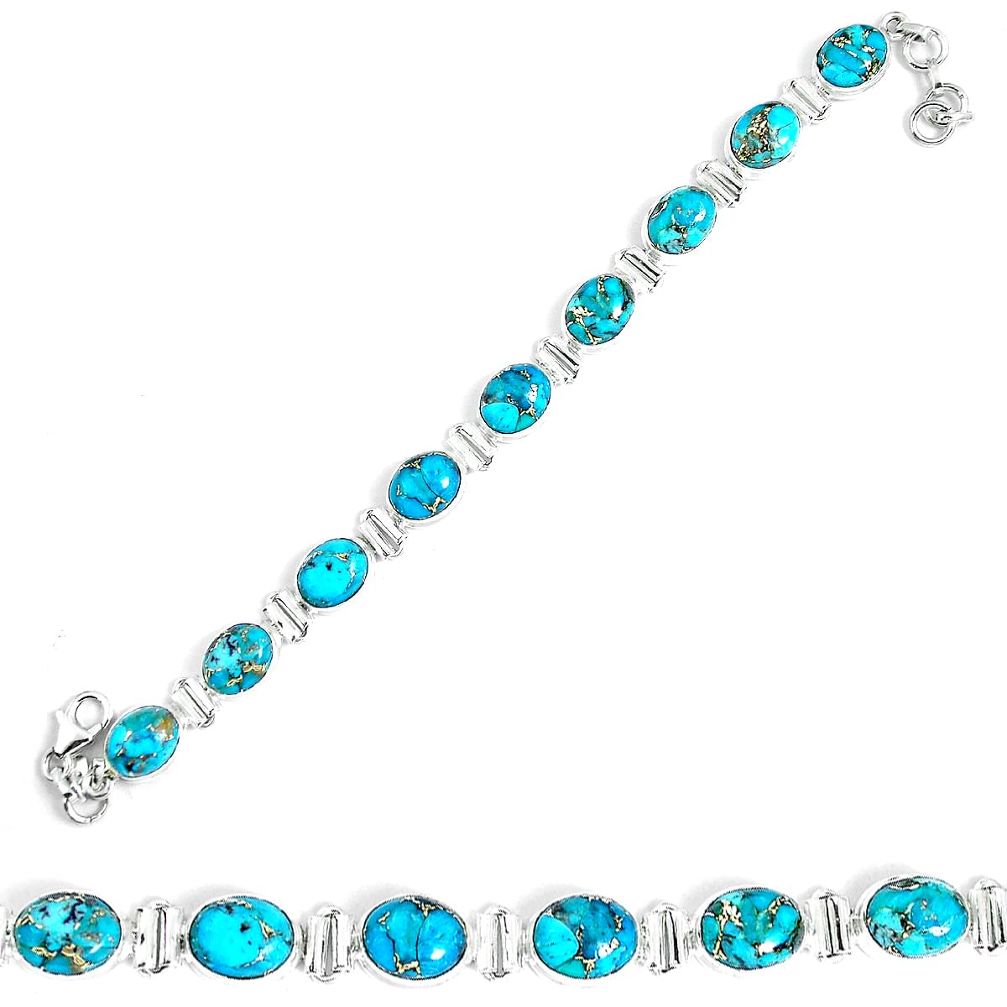 Blue copper turquoise 925 sterling silver tennis bracelet jewelry m86173