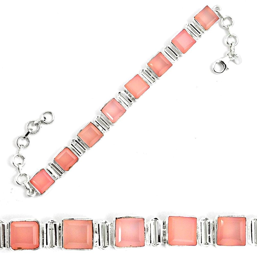 Natural pink rose quartz 925 sterling silver tennis bracelet jewelry m86223