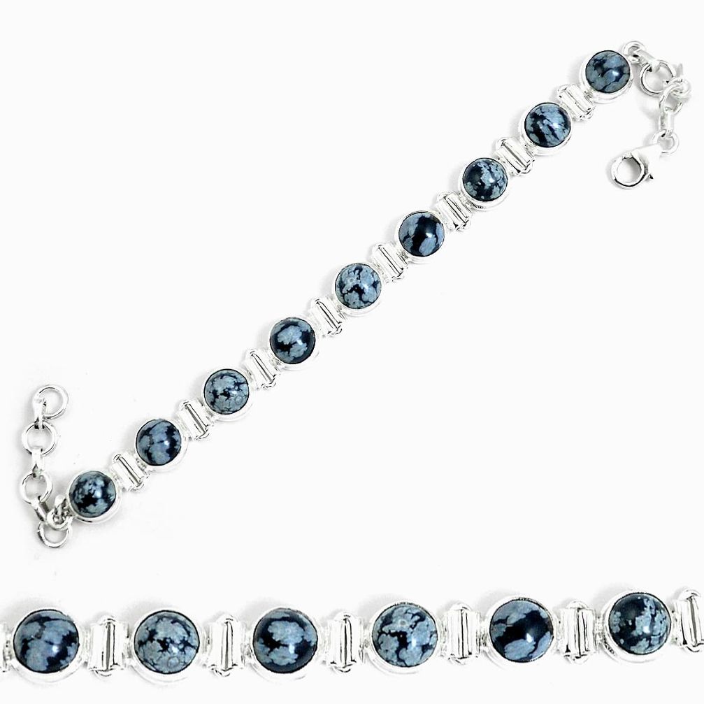 Natural black australian obsidian 925 sterling silver tennis bracelet m86239