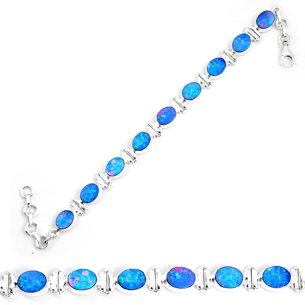 Natural blue doublet opal australian 925 silver tennis bracelet jewelry m86761