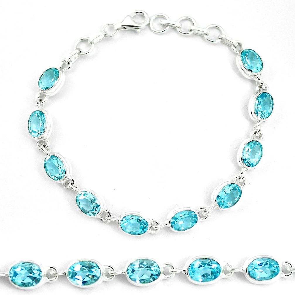 Natural blue topaz 925 sterling silver tennis bracelet jewelry m86782