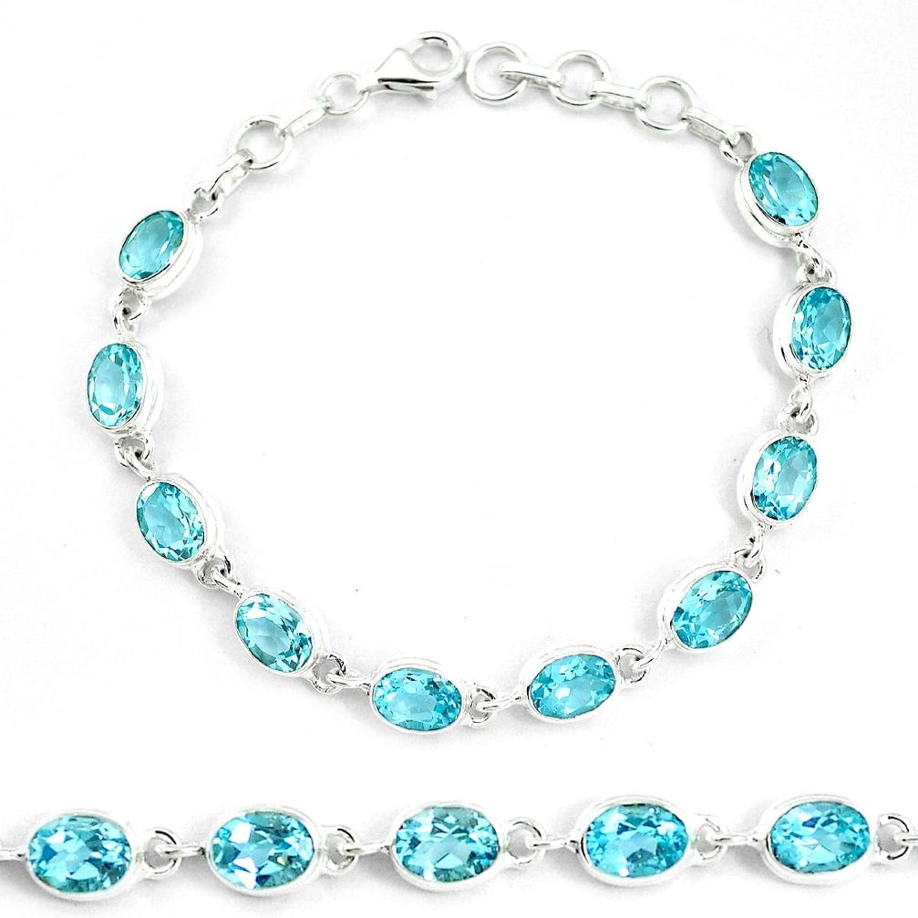 Natural blue topaz 925 sterling silver tennis bracelet jewelry m86786