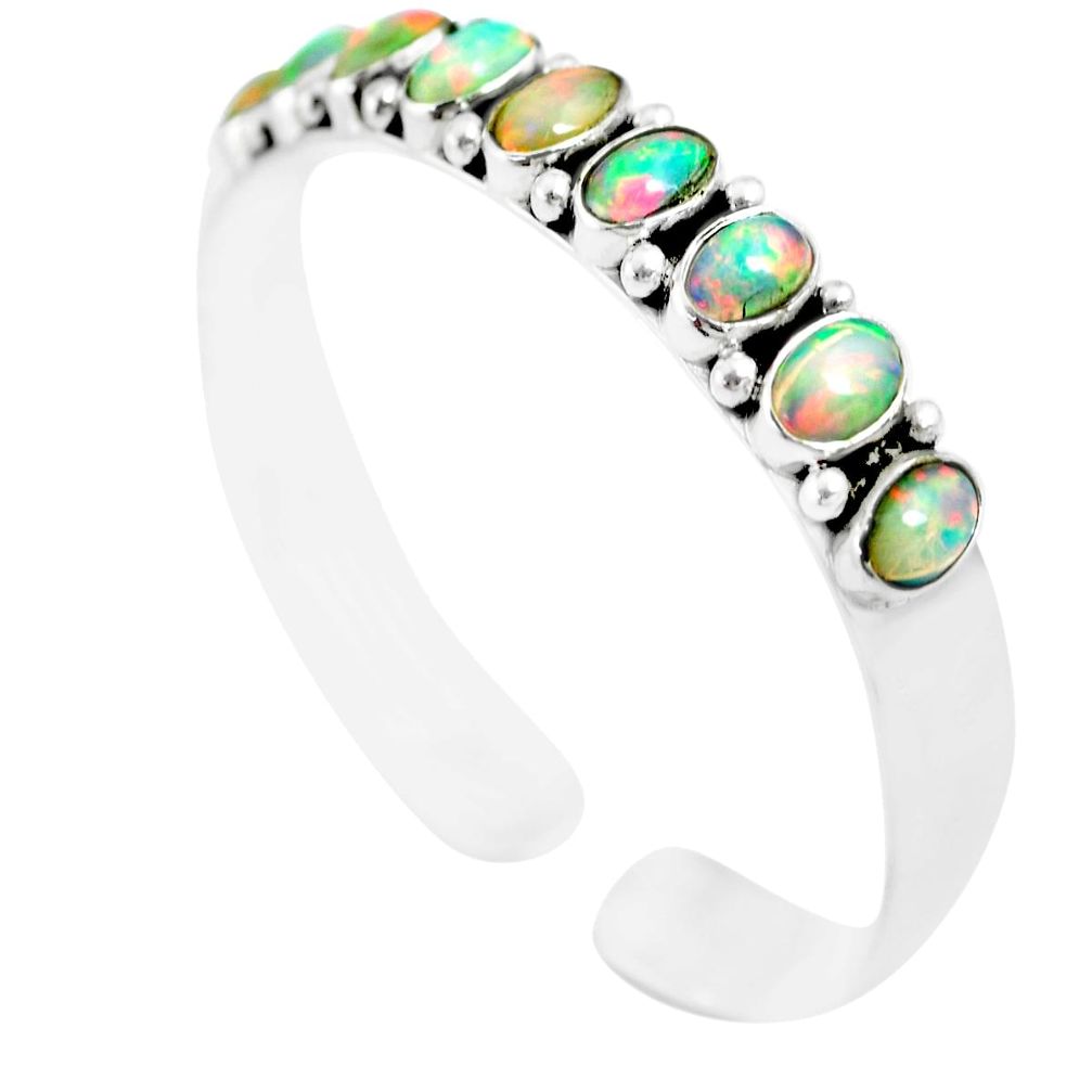 15.19cts natural multi color ethiopian opal 925 silver adjustable bangle m95425