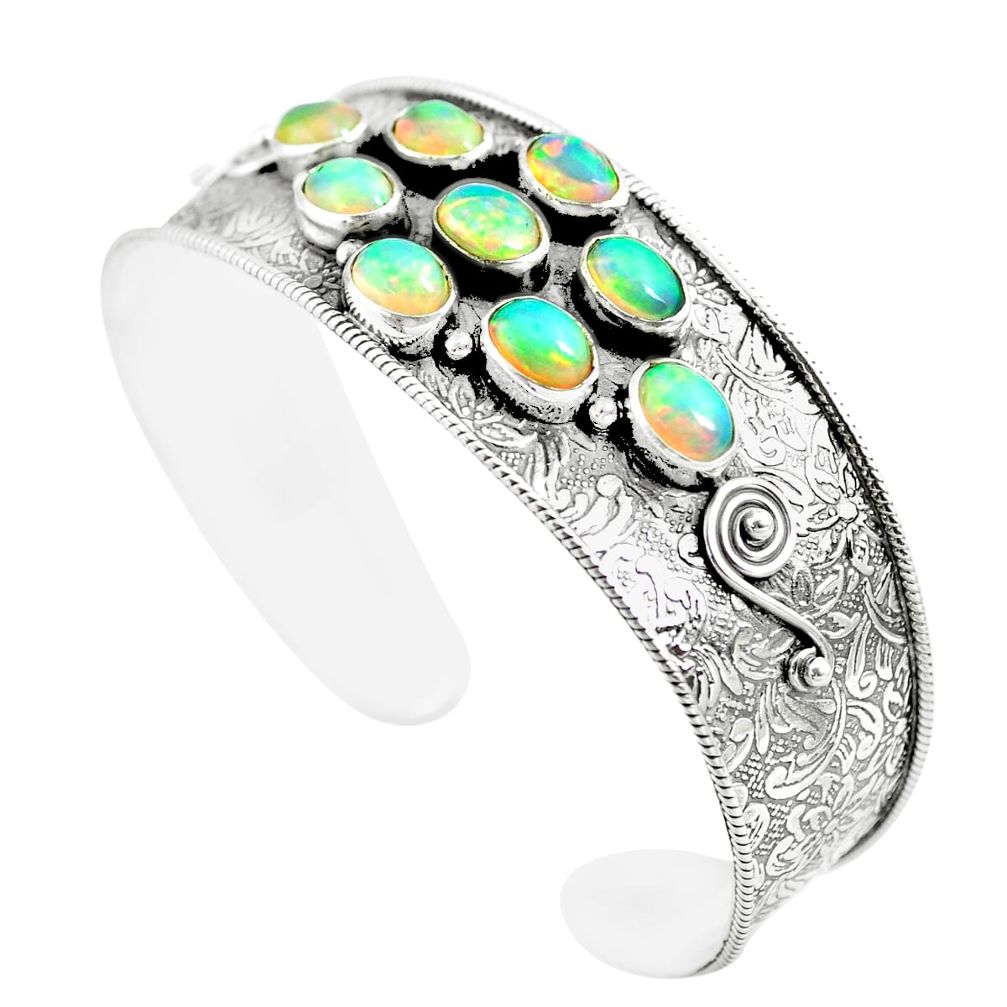 16.27cts natural multi color ethiopian opal 925 silver adjustable bangle m96423