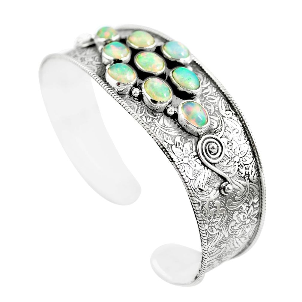 16.85cts natural multi color ethiopian opal 925 silver adjustable bangle m96429