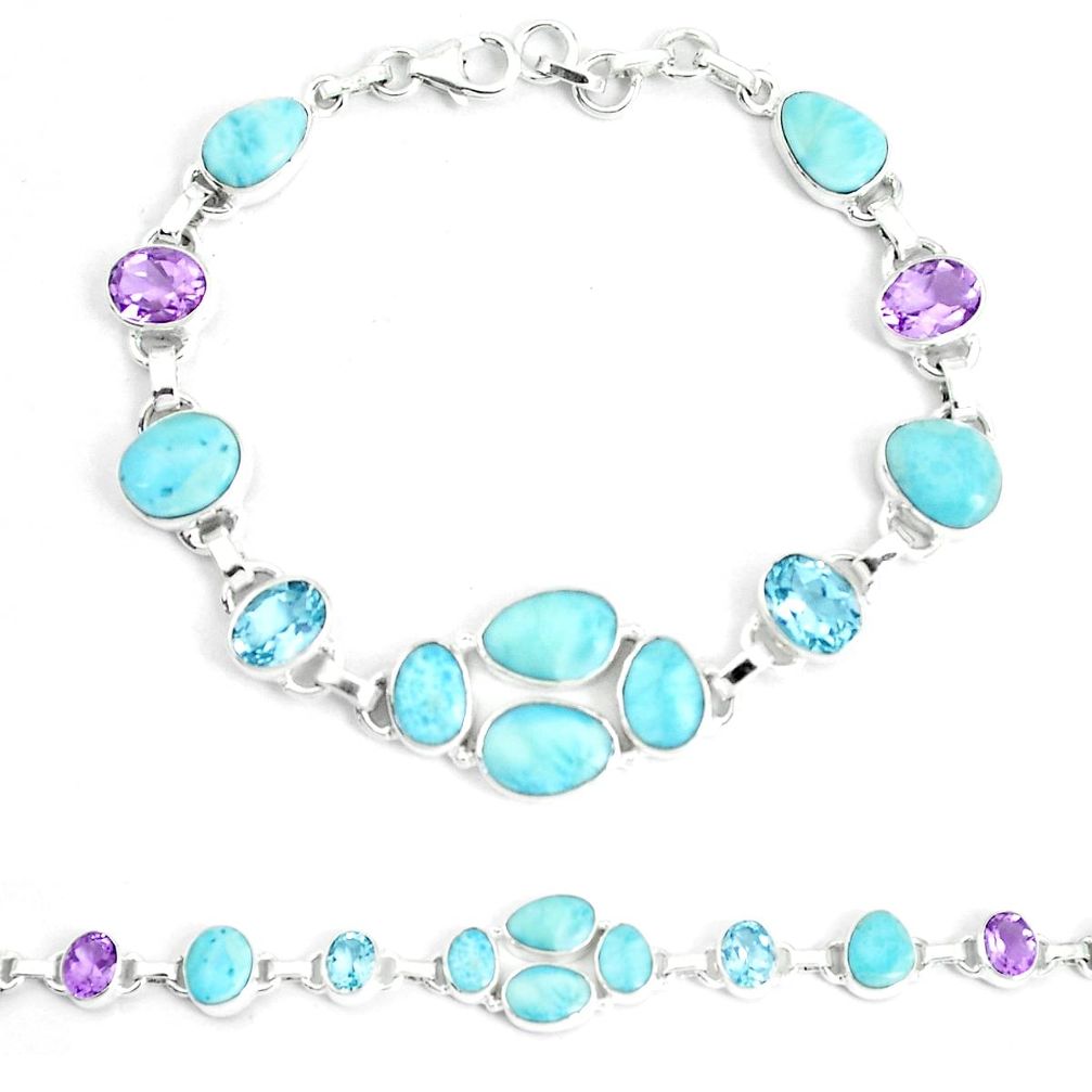 39.64cts natural blue larimar amethyst topaz 925 sterling silver bracelet m96501