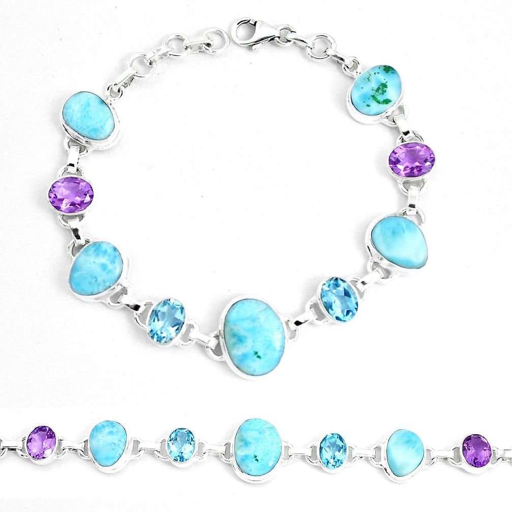 925 sterling silver 41.87cts natural blue larimar amethyst topaz bracelet m96504