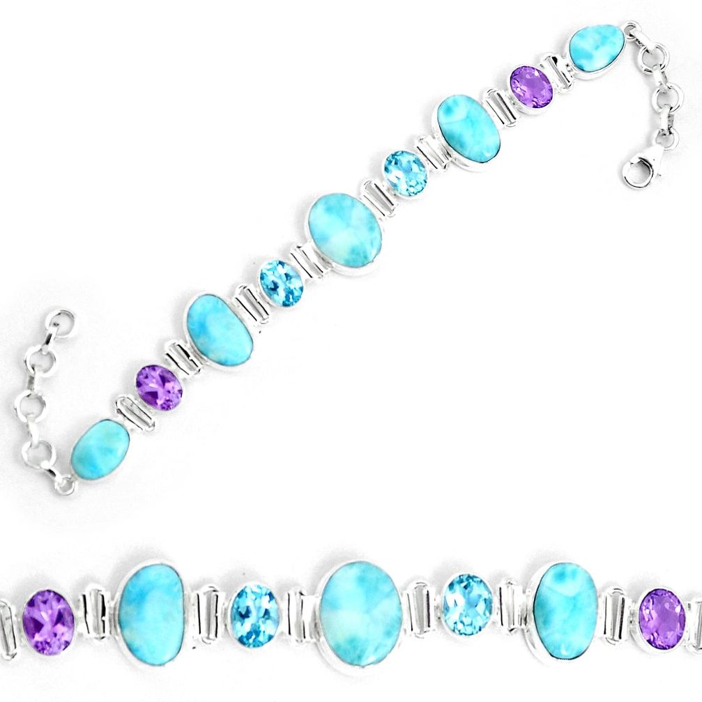 44.07cts natural blue larimar amethyst topaz 925 sterling silver bracelet m96506