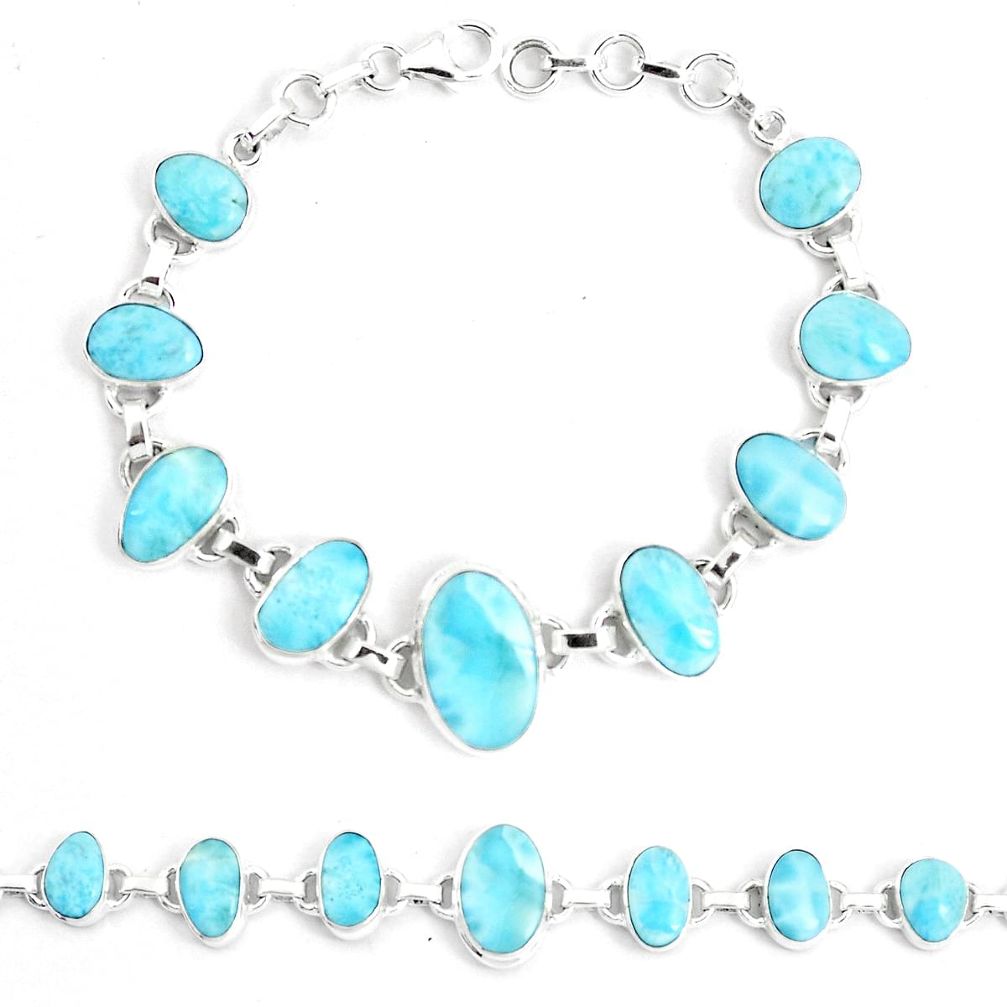 37.47cts natural blue larimar 925 sterling silver bracelet jewelry m96507