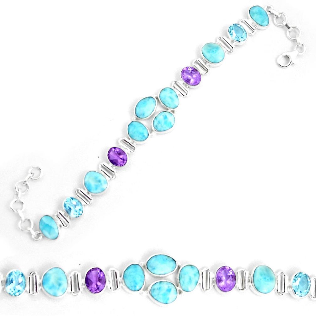 39.93cts natural blue larimar amethyst topaz 925 sterling silver bracelet m96508