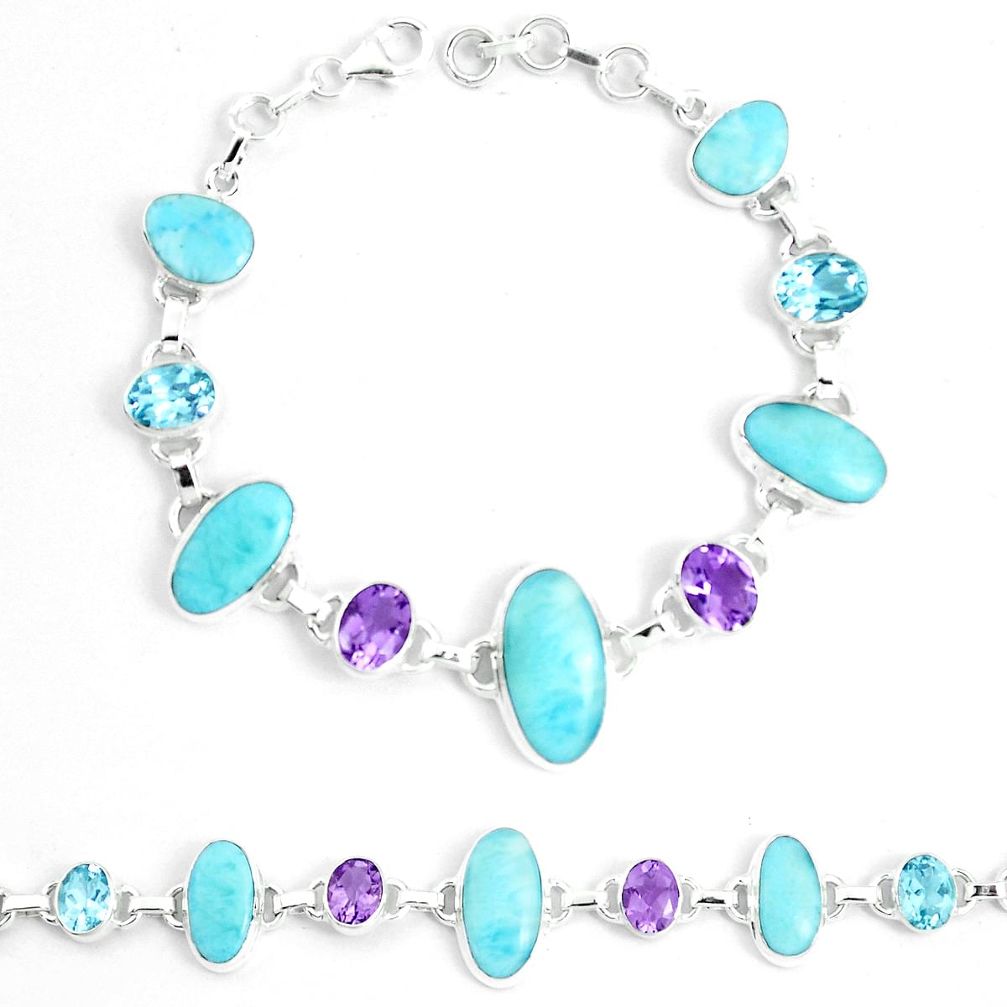 925 sterling silver 41.12cts natural blue larimar amethyst topaz bracelet m96513