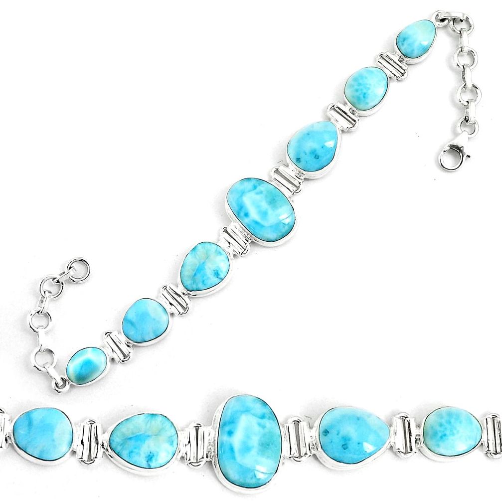 41.07cts natural blue larimar 925 sterling silver bracelet jewelry m96518