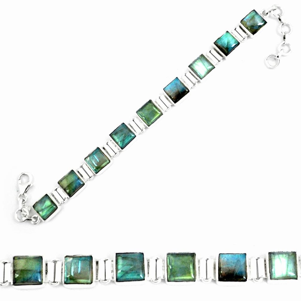 32.08cts natural blue labradorite 925 sterling silver tennis bracelet m96520