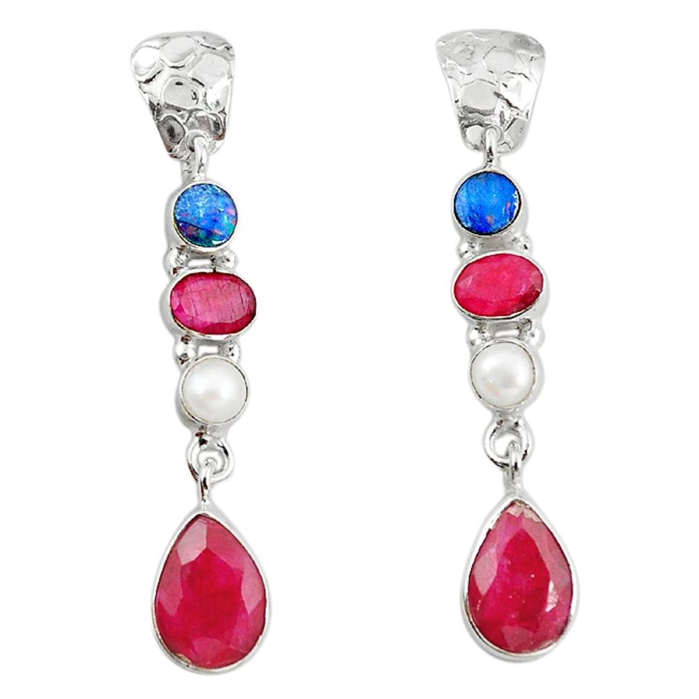 Red ruby doublet opal australian 925 silver dangle earrings m1032