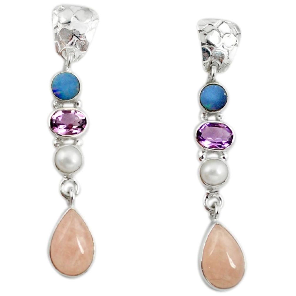 925 silver natural pink morganite doublet opal australian dangle earrings m1095