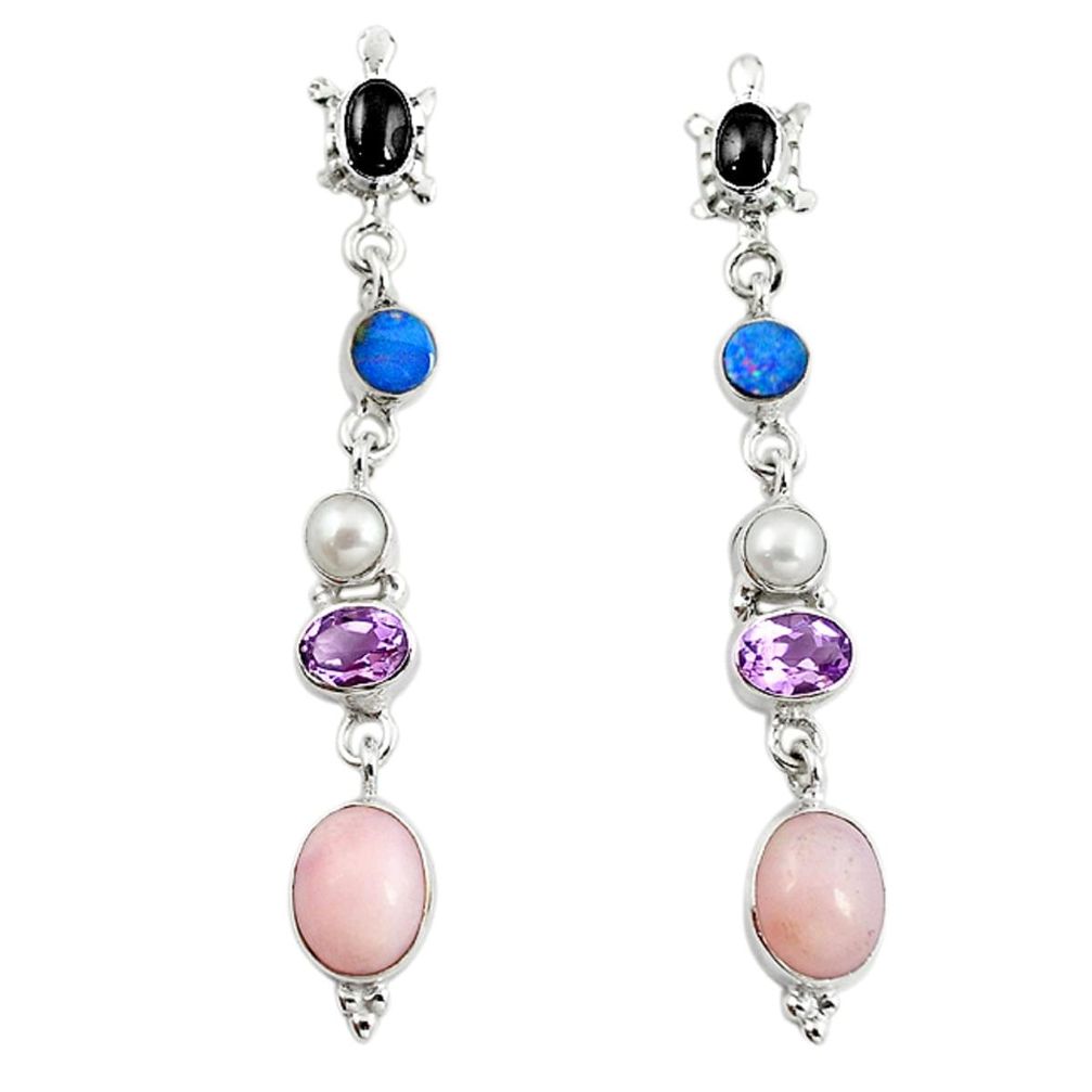 Natural pink opal doublet opal australian 925 silver dangle earrings m1101