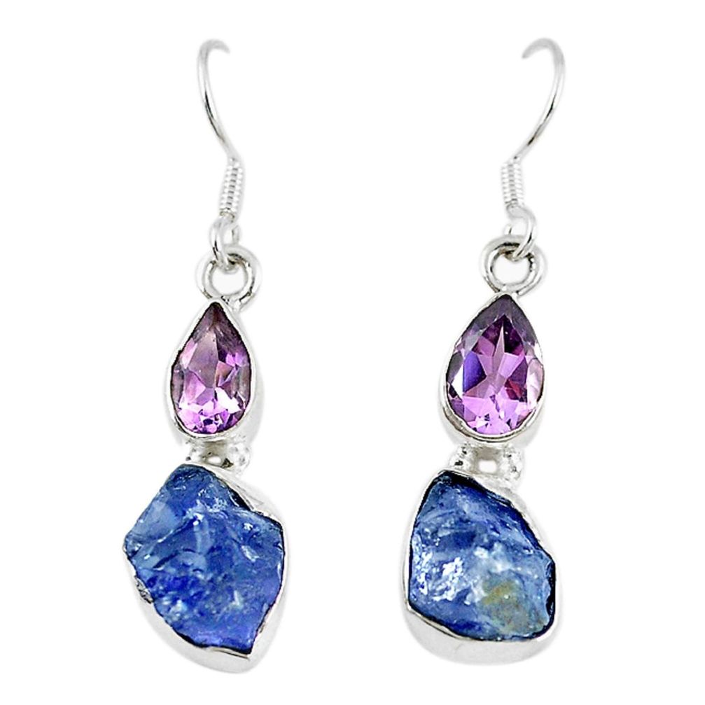 925 sterling silver natural blue iolite rough purple amethyst earrings m11085