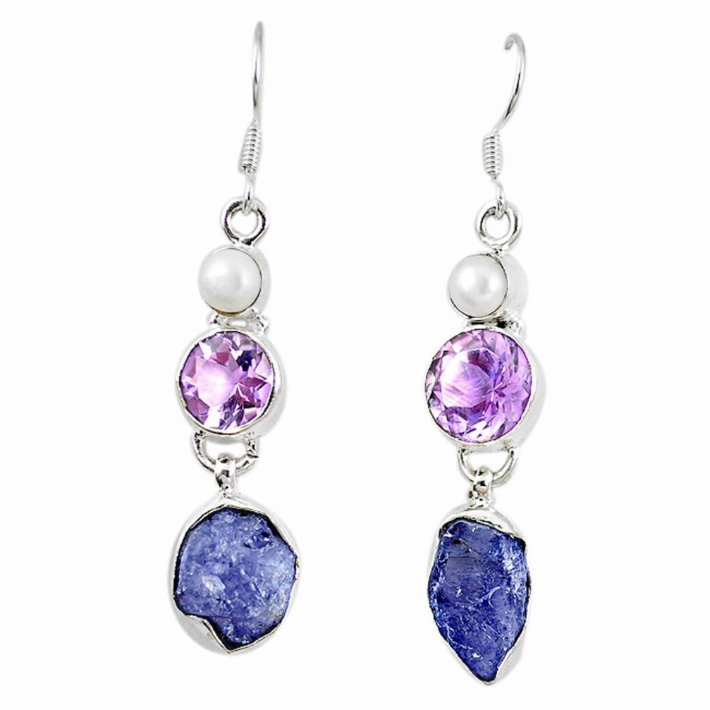 925 sterling silver natural blue iolite rough amethyst earrings jewelry m11093