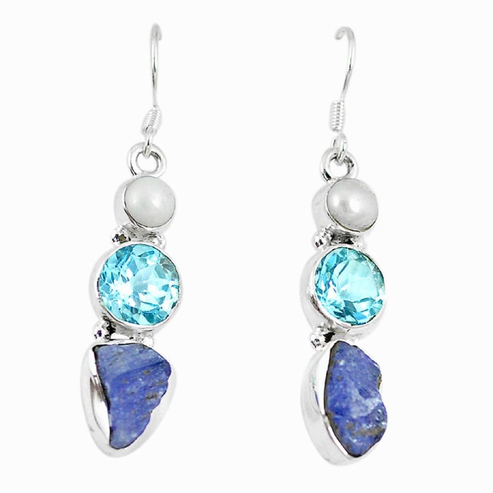 Natural blue tanzanite rough topaz pearl 925 silver dangle earrings m11145